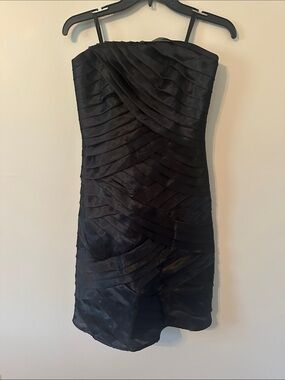 Alex Evenings Black Strapless Layered Satin Cocktail Dress